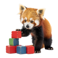 Playful Young Red Panda Engaged with Colorful Blocks png