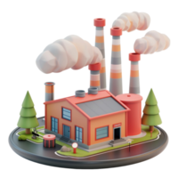 3d modèle de usine avec fumée ai-génératif png