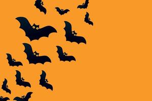 Bats on an orange background. Halloween holiday concept. Black silhouettes. Empty space for text. Copy space. Greeting card, party invitation. vector