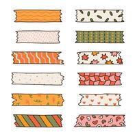 Colorful doodle set of washi tape stripes with squiggle, geometry, abstract, cute pattern. Adhesive tape with ornament. Trendy decorative scotch tape with ragged edges for scrapbook, planner, design vector