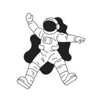 Y2k flying cosmonaut in spacesuit contemporary pop art outline icon flat illustration vector
