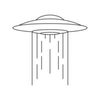 Y2k UFO saucer alien spaceship with futuristic light illumination outline icon vector