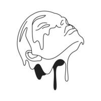Y2k abstract melting human head with falling drop outline black icon flat illustration vector