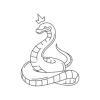 Y2k queen snake in crown poison viper weird reptile outline black icon illustration vector