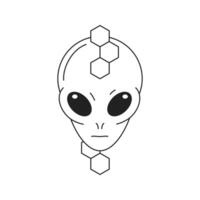 Y2k alien head with polygonal abstract geometric shapes outline icon flat illustration vector