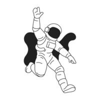 Y2k happy astronaut in spacesuit greeting contemporary pop art outline icon flat vector