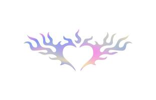 Y2k abstract heart burning fire gradient holographic silhouette icon flat illustration vector