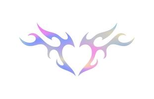 Y2k abstract fire burn heart neon gradient hologram icon flat illustration vector