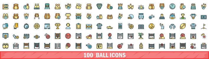 100 ball icons set, color line style vector