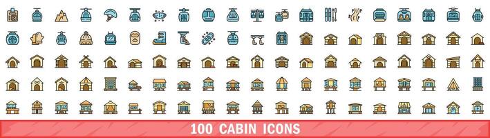 100 cabin icons set, color line style vector