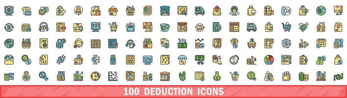 100 deduction icons set, color line style vector