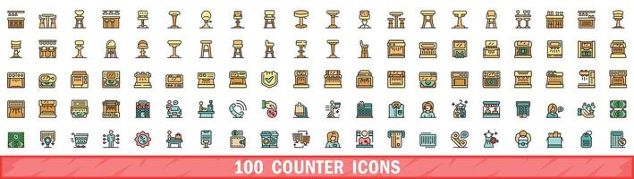 100 counter icons set, color line style vector