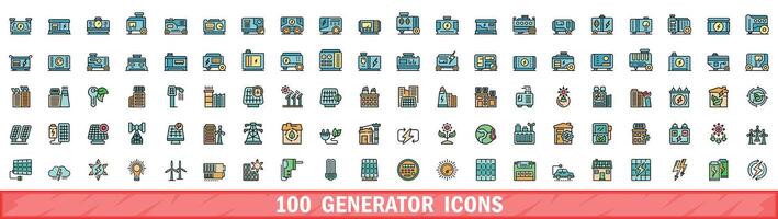 100 generator icons set, color line style vector
