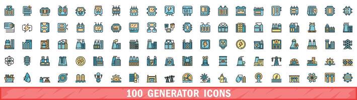100 generator icons set, color line style vector