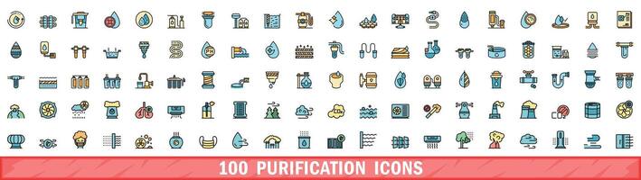 100 purification icons set, color line style vector