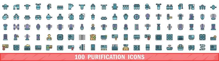 100 purification icons set, color line style vector