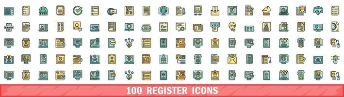 100 register icons set, color line style vector