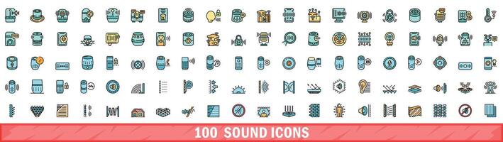 100 sound icons set, color line style vector