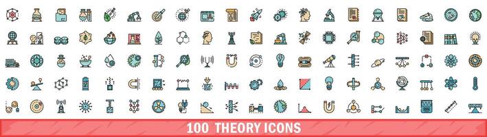 100 theory icons set, color line style vector
