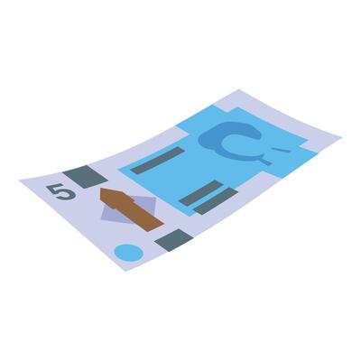 Five currency banknote floating on white background