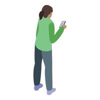 Woman standing using smartphone browsing internet surfing web vector