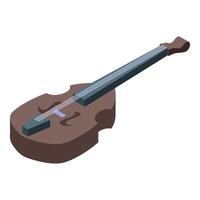 Brown violin lying down with strings showing isometric icon vector
