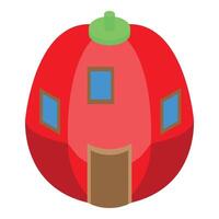 Red tiny house shaped like a tomato with green roof is standing vector
