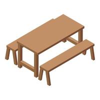 Wooden picnic table with benches isolated on white background vector