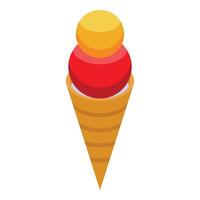 Delicious ice cream scoops standing in waffle cone vector