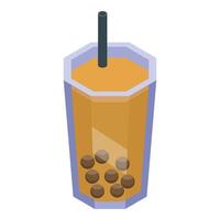 Bubble tea glass with straw isometric view vector