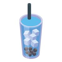 Glass of bubble tea with ice cubes is refreshing summer beverage vector