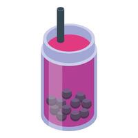 Glass of bubble tea with tapioca pearls isometric view vector