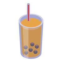Bubble tea with tapioca pearls and straw isometric icon vector