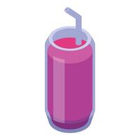 Glass of red grapefruit juice with straw isometric view vector