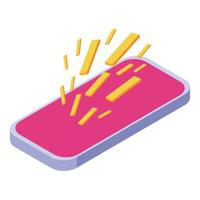 Smartphone showing augmented reality of falling geometric shapes vector