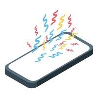 Smartphone emitting colorful signals in isometric view vector