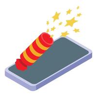 Firecracker is exploding from a smartphone screen vector
