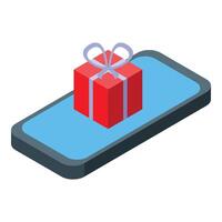 Smartphone displaying red gift box for online shopping and mobile commerce vector
