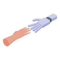 Human and robot hands almost touching in isometric view vector