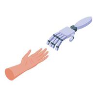 Robot and human hands reaching out in symbolic gesture of connection vector