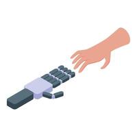 Robot and human hands almost touching in isometric view vector
