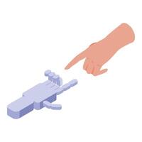 Robot and human hands pointing at each other in modern technologies concept vector