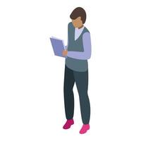 Office worker standing and reading document isometric icon vector