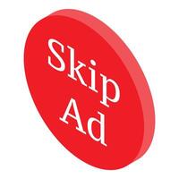 Red button showing skip ad option for online content vector
