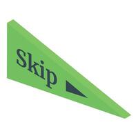 Green arrow pointing down next to skip button vector