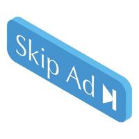 Skip ad button for skipping ads while watching video vector