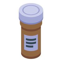 Brown medical pills bottle with blank label is standing on table vector