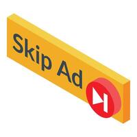 Yellow button with arrow urging user to skip advertisement vector