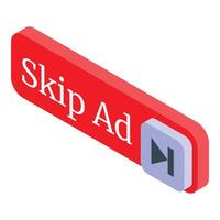 Skip ad button allowing users to skip advertisement vector