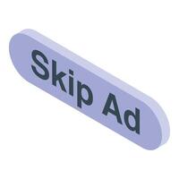 Skip ad button allowing users to avoid watching online advertisement vector
